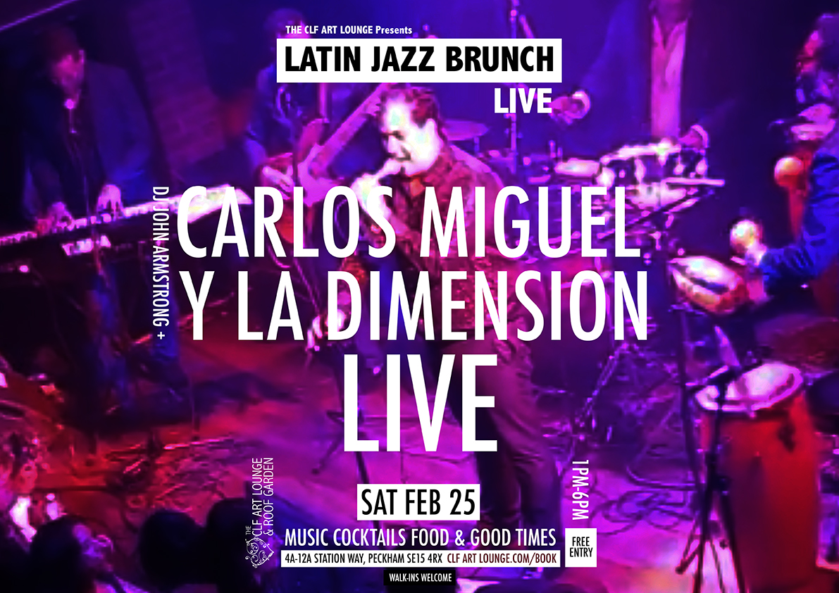 Latin Jazz Brunch Live are well proud and truly excited to welcome a true bonfire all-star latin super group to the rooftop stage for a positive afternoon of good time music and hip swinging mayhem. The simply Stunning CARLOS MIGUEL Y LA DIMENSION performing live and very direct across 2 sets alongside your Latin-Spired host DJ JOHN ARMSTRONG, Free Entry