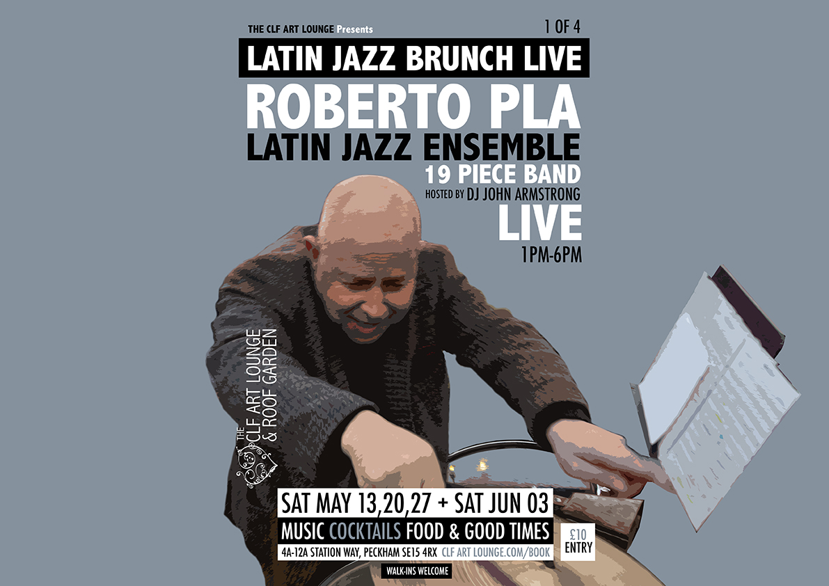 Godfather of Latin Music in The UK, the legendary Roberto Pla & 19 piece Latin Jazz Ensemble perform (Live) on the roof as part of a 1 month residency
