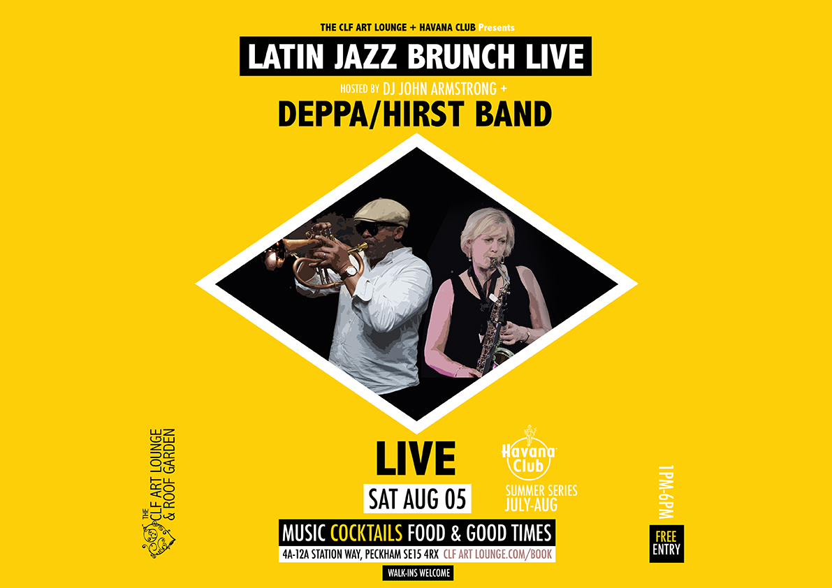 Latin Jazz Brunch Live present a stunning afro latin artists THE CLAUDE DEPPA & CLARE HIRST BAND alongside your host and Afro/Latin selector supreme DJ JOHN ARMSTRONG for an afternoon of pure polyrhythmic, afro tinged, soul stirring live latin jazz music all afternoon long, Free Entry up on the roof at The CLF Art Lounge