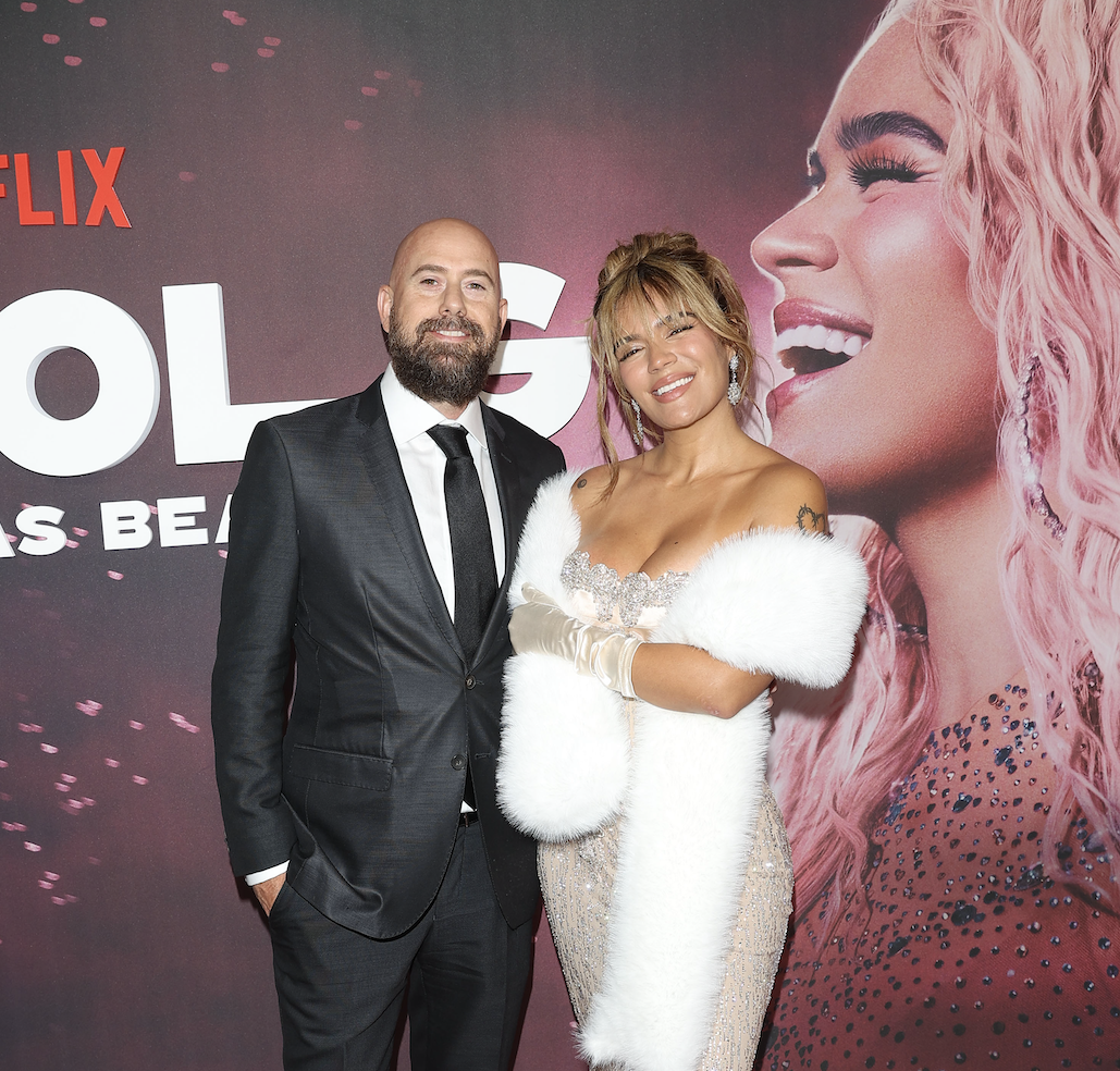 Mecky Creus and Karol G at the 'Mañana Fue Bonito' premiere.