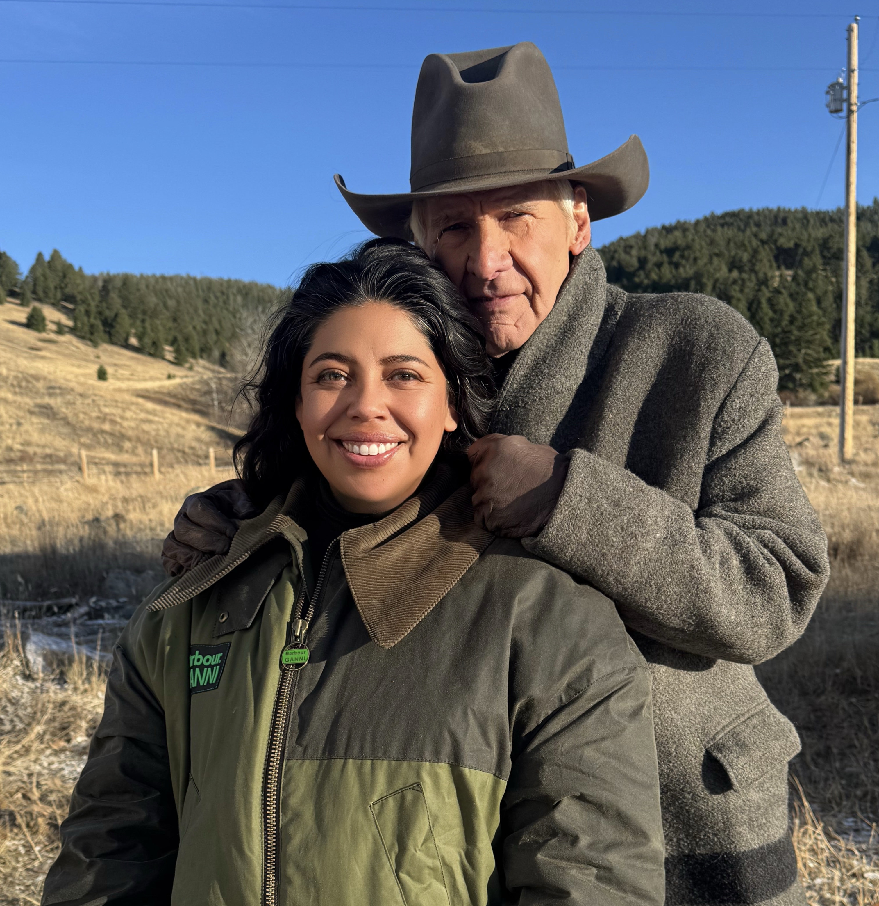Gaby Acosta with Harrison Ford on 1923 set.