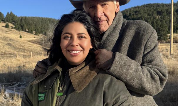 Gaby Acosta with Harrison Ford on 1923 set.
